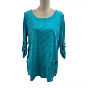 Soft Surroundings Aqua Blue Tunic Top Women’s Large 3/4 Roll-Tab Stitched